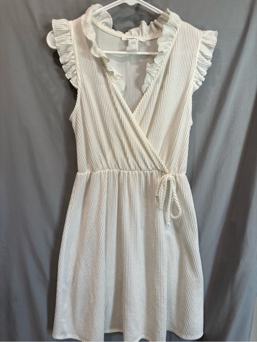 Caution To The Wind Cream Ruffle Wrap Mini Dress